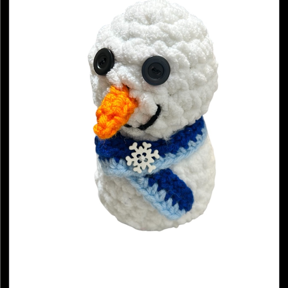 Cute Christmas Gift/Decor Crochet Snowman W Button Eyes And Scarf - Picture 2 of 4